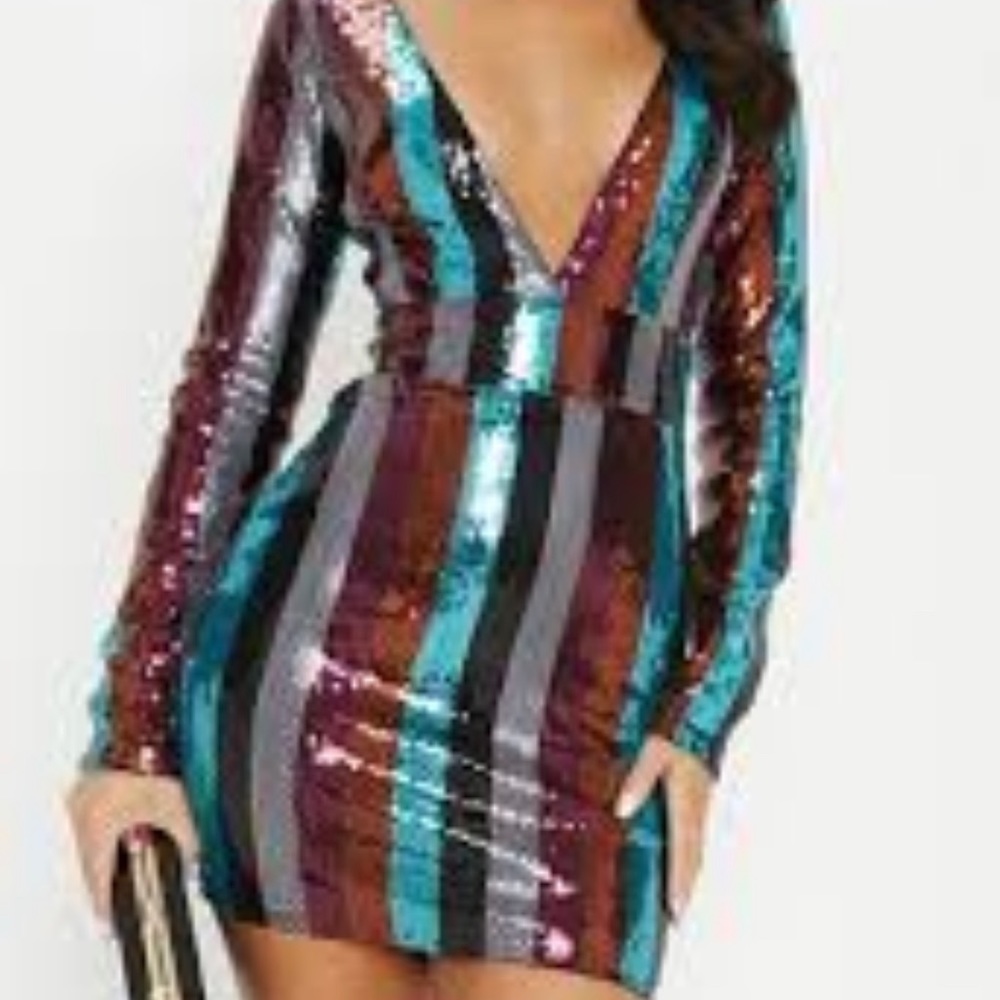Pretty Little Things striped sequin mini dress. NWT